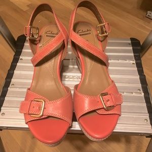 Clarks coral wedge heel 8.5